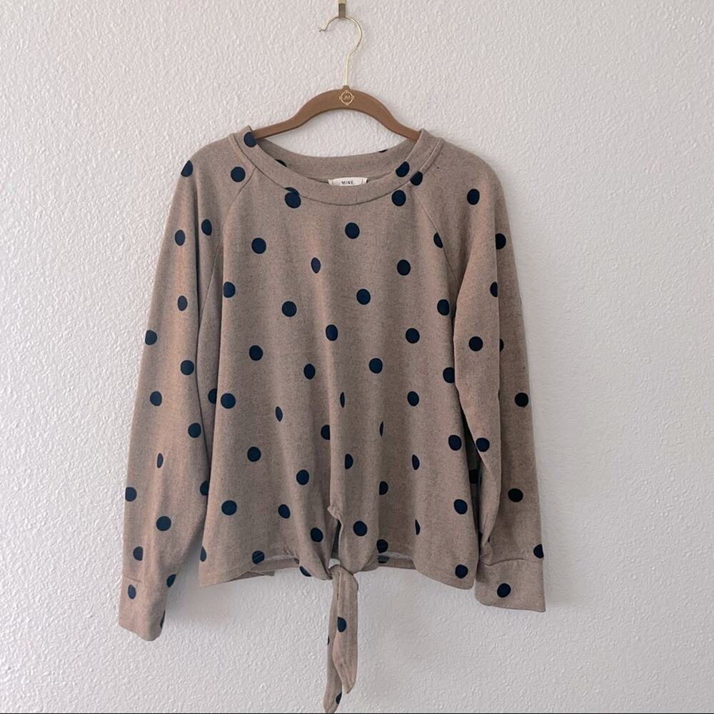 Neutral Polka Dot Top Tie Front by MINE